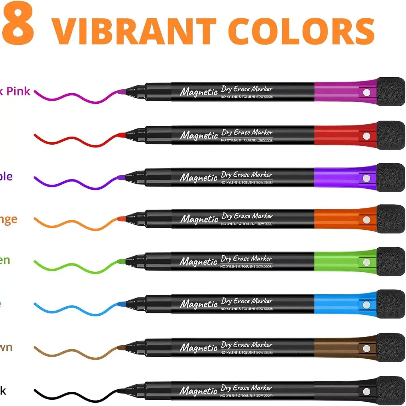 Magnetic Dry Erase Whiteboard Markers 8 Count Colorful FineTip Thin Dry Erase Markers with Eraser for Home Office School Suppli