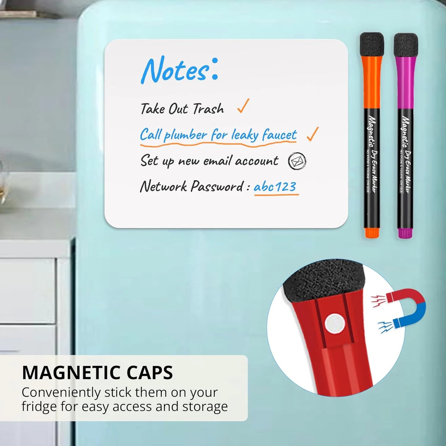 Magnetic Dry Erase Whiteboard Markers 8 Count Colorful FineTip Thin Dry Erase Markers with Eraser for Home Office School Suppli