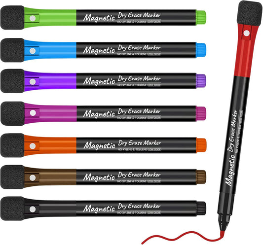 Magnetic Dry Erase Whiteboard Markers 8 Count Colorful FineTip Thin Dry Erase Markers with Eraser for Home Office School Suppli